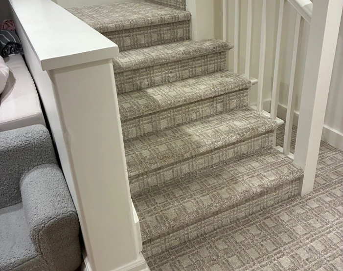plaid designed stair runner